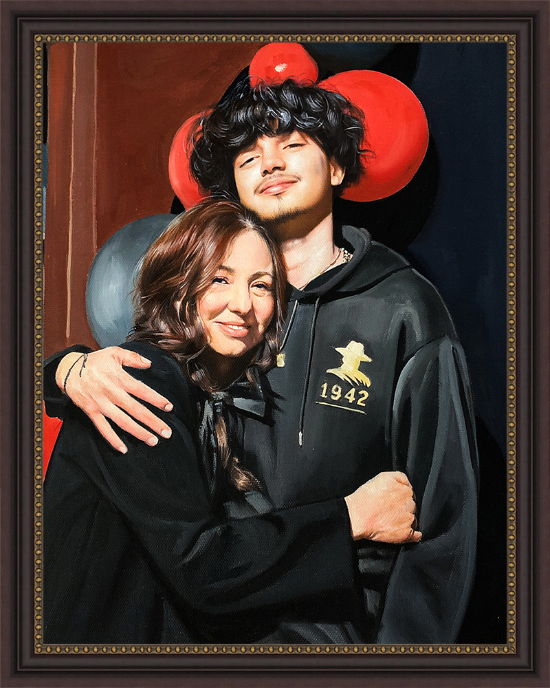 Painting of couple with red balloon prop